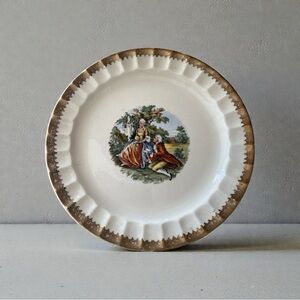 Vtg Cronin China Romantic Courting Plate Gold Trim Regencycore Wall Decor 7.5"